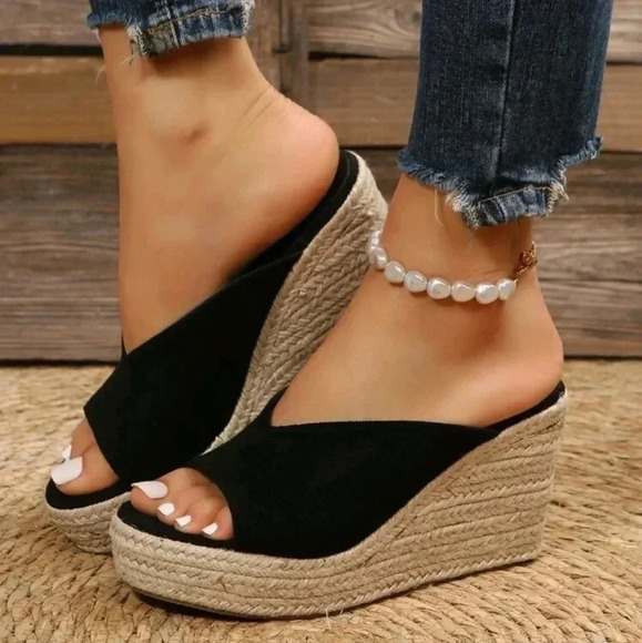 Minimalist Espadrille Faux Suede Wedge Slide Sandals - Picture 8 of 8